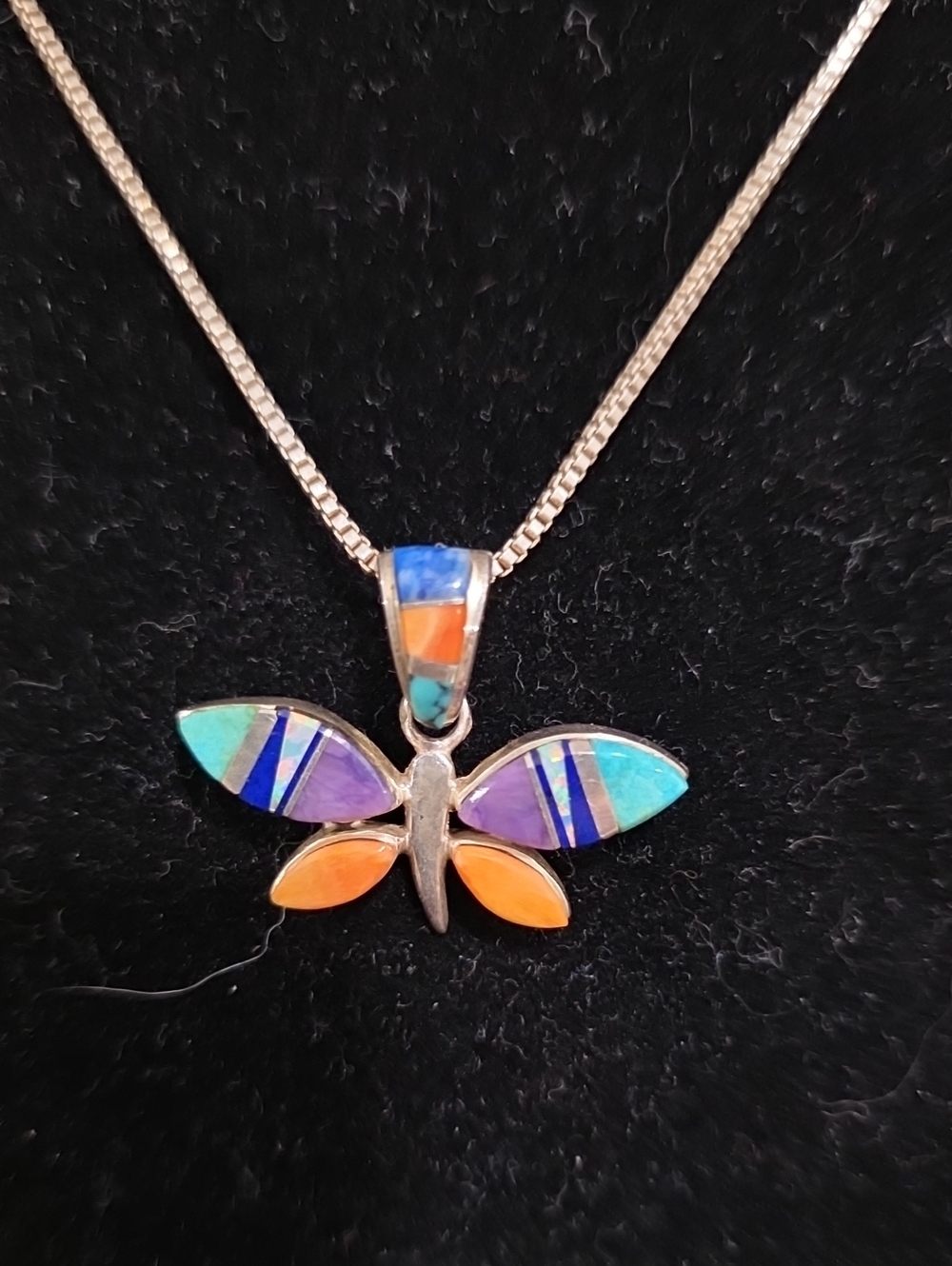 Colorful Butterfly Inlay Pendant Necklace - Multicolor Sterling Silver